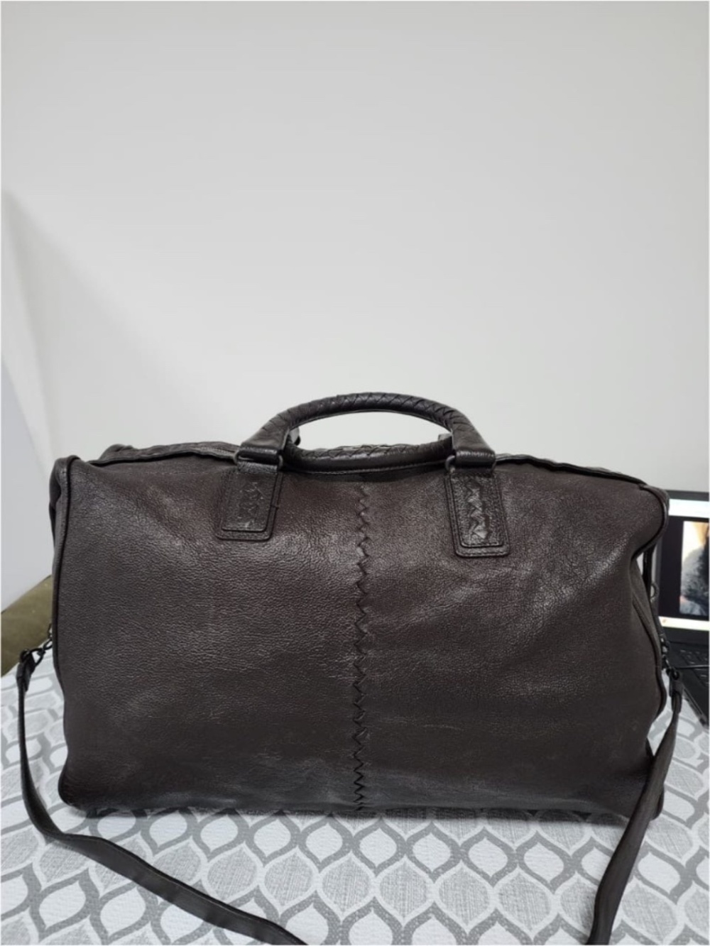 Authentic Bottega Veneta Intrecciato Duffle Travel Bag Deep Chocolate Brown